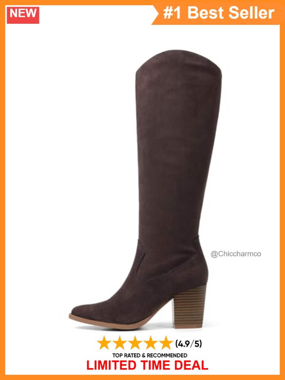 Suede Knee High Boots Pointed Toe Block Heel Wide Calf Zip Party Dress